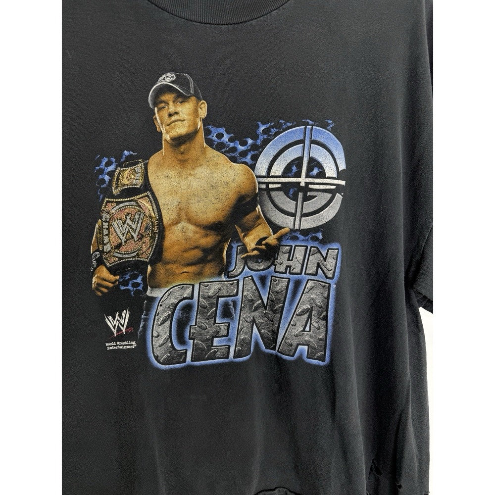WWE Men's Y2K John Cena Short Sleeve Distressed Black Graphic T-shirt Size L - Picture 5 of 16